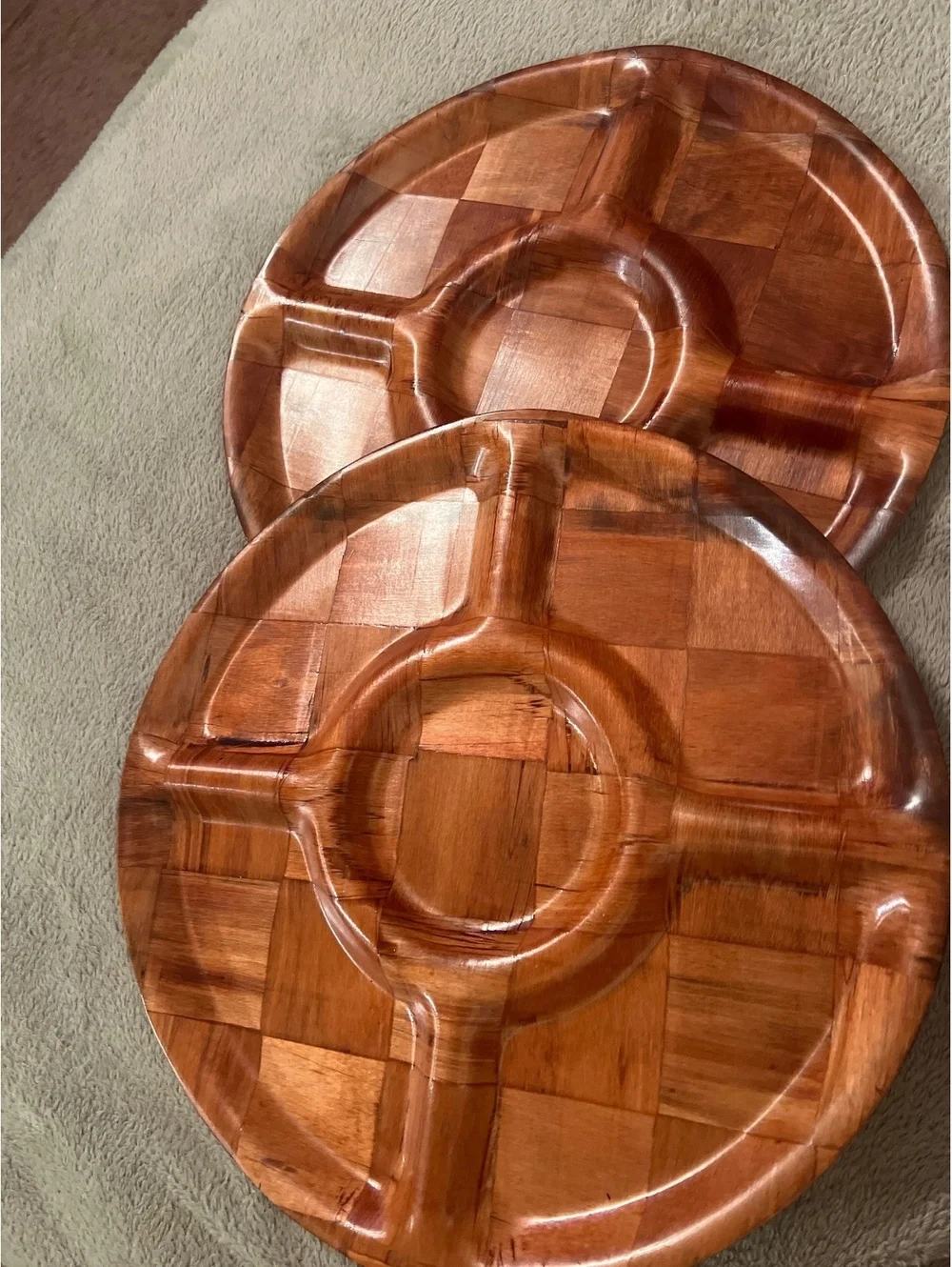 Set of 2 Vintage Wooden Serving Trays with Divided Sections